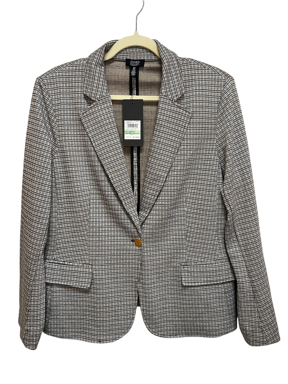 Jones New York Houndstooth Plaid One Button Blazer, NWT, size L, $119 retail